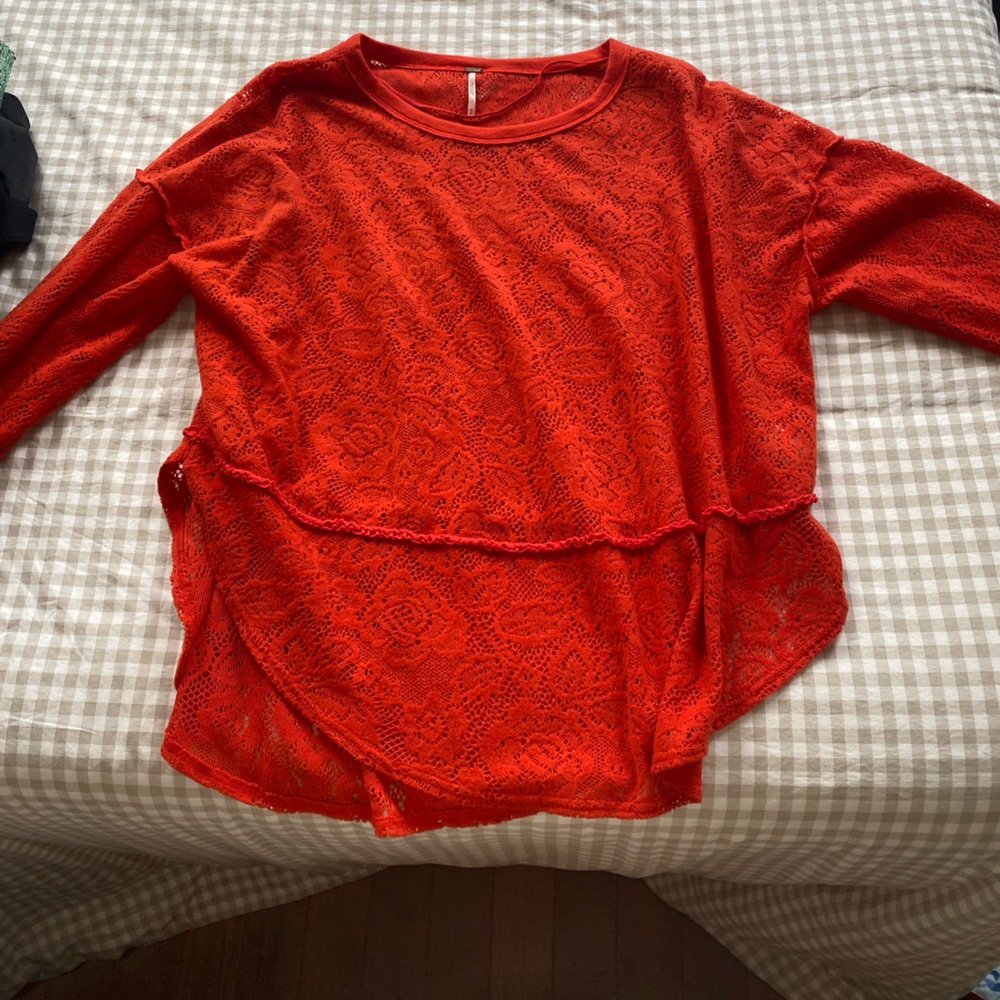 Free People Coral Red Sweater